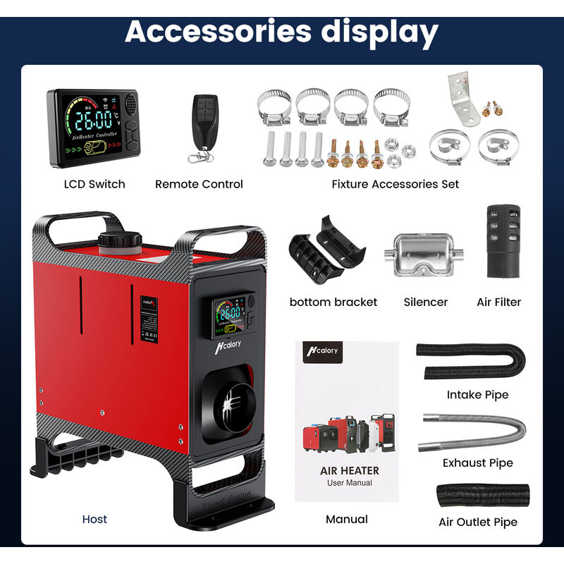 SWANEW Chauffage Diesel 12V 8KW Air Heater avec Silencieux et Interrupteur  Ecran LCD Kit Comple pour