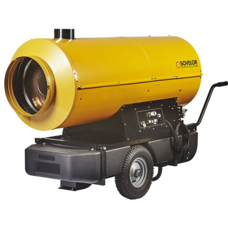 Chauffage à air pulsé mobile au fuel Sovelor HPV MAX sur roues puissance réglable 80 ou 110kW combustion indirecte débit d'air 6200m3/h 230V réservoir intégré