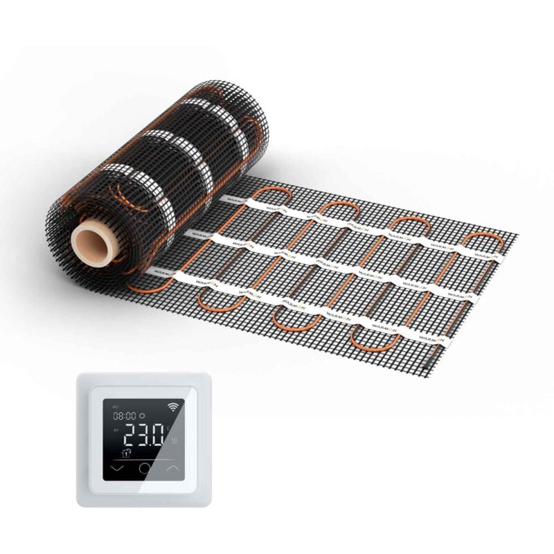 Chauffage au sol warmon classic+ 160 W/m² avec thermostat mcs 750 intelligent WiFi tactile, blanc 5 m²
