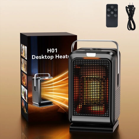 Chauffage d'appoint, 1000 W avec télécommande, chauffage rapide et sûr, minuterie 2/4/6/8 heures, affichage numérique, chauffage de bureau portable pour chambre, bureau, maison (noir)