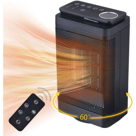 Chauffage d'appoint 1500 W ，PTC Chauffage électrique à commande tactile en céramique avec oscillation à 60 degrés Protection anti-basculement 3 vitesses réglables 2-12H 6 modes de minuterie