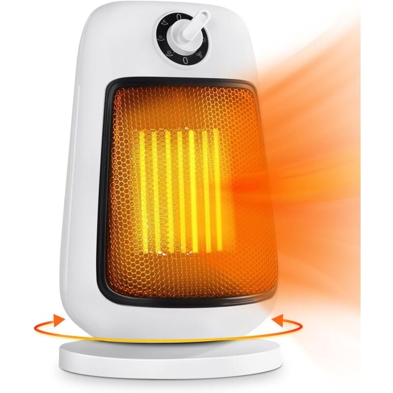 Chauffage d'appoint electrique oscillant à 90°, 2 niveaux de puissance radiateur soufflant ceramique, protection contre la surchauffe et le