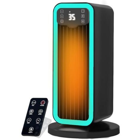 Chauffage d'appoint, Radiateur Electrique Céramique 1500W PTC avec Thermostat, Oscillation 70°, Minuterie 12H, Télécommande, Protection Surchauffe et Basculement, Chauffage pour Chambre