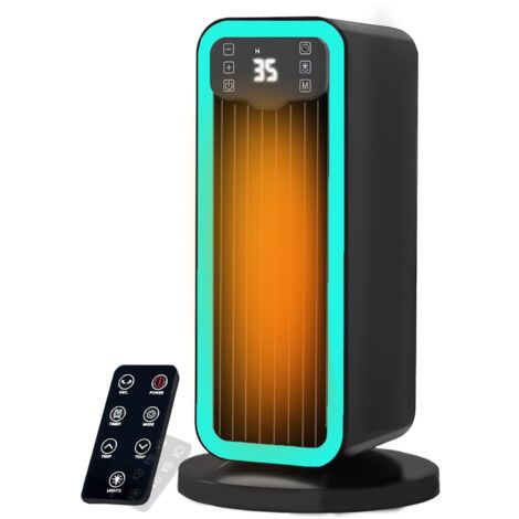 Chauffage d'appoint, Radiateur Electrique Céramique 1500W PTC avec Thermostat, Oscillation 70°, Minuterie 12H, Télécommande, Protection Surchauffe et Basculement, Chauffage pour Chambre