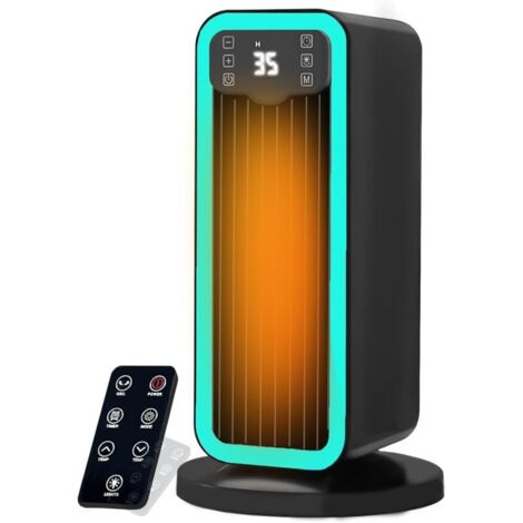 Chauffage d'appoint, Radiateur Electrique Céramique 1500W PTC avec Thermostat, Oscillation 70°, Minuterie 12H, Télécommande, Protection Surchauffe et Basculement, Chauffage pour Chambre