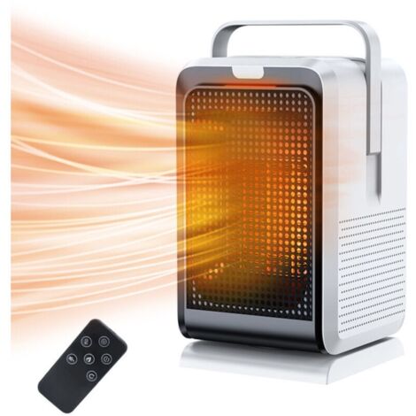 Chauffage de bureau. tête secouante à 90°. puissance 1000 W. chauffage en céramique PTC. minuterie 2/4/6/8H. 2 vitesses. commande par bouton + télécommande.blanc 220 V