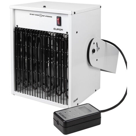 Chauffage de chantier électrique 5000W – Montage mural – Pour espaces confinés – Débit d’air élevé – Métal blanc – Eurom