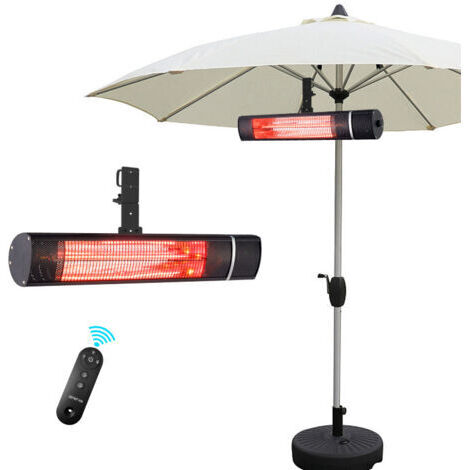 Chauffage de terrasse électrique, chauffage extérieur 2000 W (3 réglages de puissance), chauffage infrarouge avec télécommande, protection contre la surchauffe