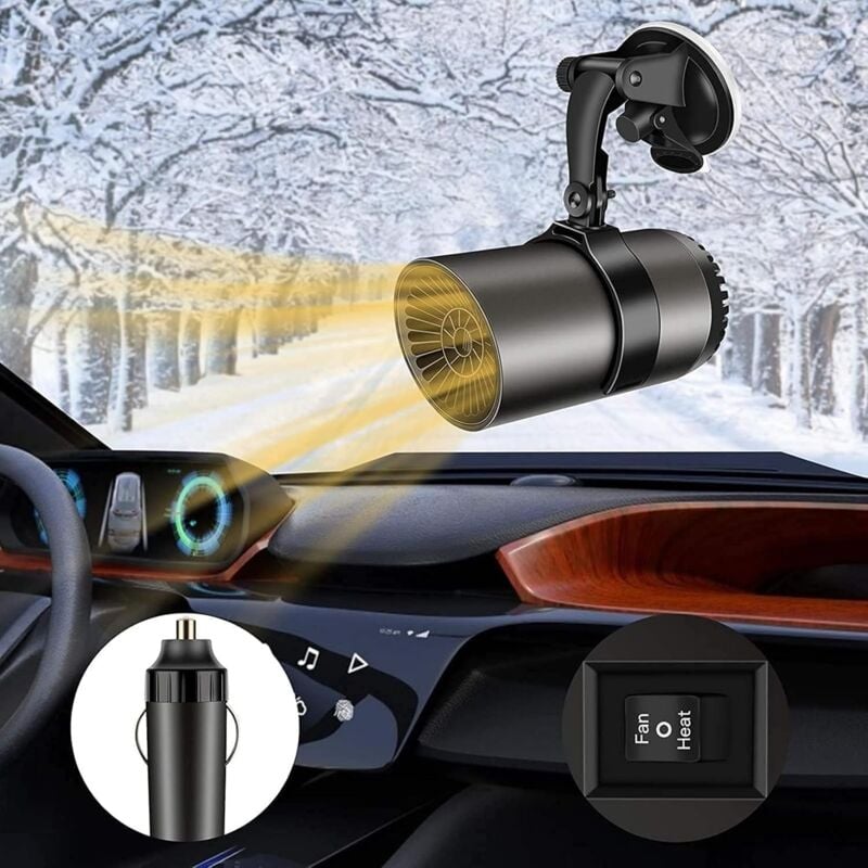 Cyslmuk - Chauffage de voiture, chauffage de voiture portable 12 v, dégivreur de pare-brise de voiture avec support à ventouse