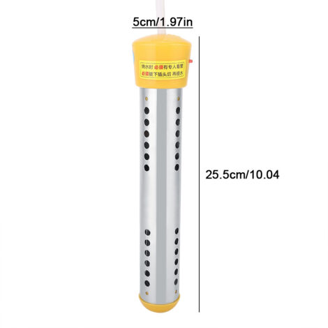 Chauffage d'eau électrique immersion pour bain et voyage, 1500W 1.5m anti-ébullition, PVC cuivre stainless steel, argent jaune