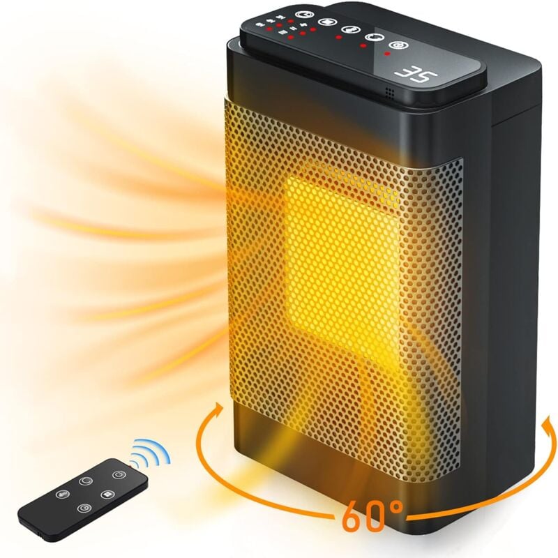 Chauffage d'espace, Chauffage électrique Oscillant à 60° avec Thermostat Numérique, Chauffage en Céramique PTC avec 3 Modes, Minuterie de 12H,