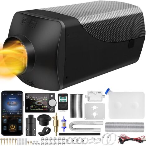 Chauffage Diesel 5 KW 12V Tout-en-Un Portable Chauffage à Air Diesel,0,16-0,52 L/h Réchauffeur d'air Diesel 8-36 ℃ Réglable 15-20 m² Contrôle Intelligente Télécommande LCD Bluetooth APP
