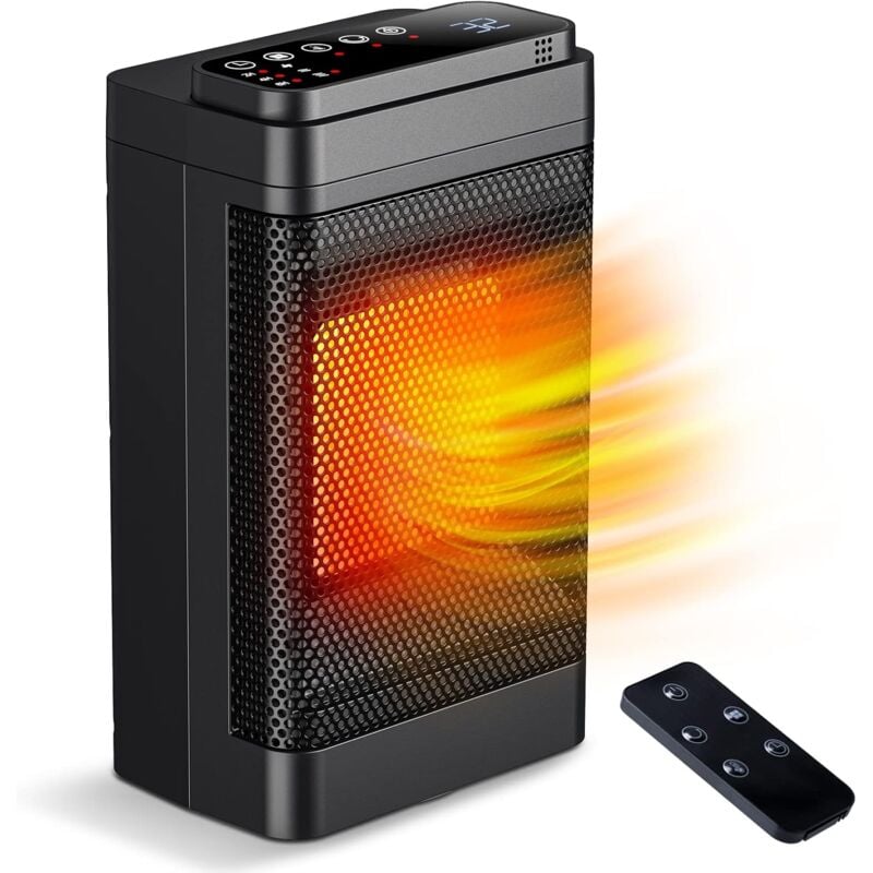Chauffage Electrique, 1500W Mini Radiateur Céramique, Radiateur Soufflant Avec télécommande, 70°Oscillation, 24H Minuterie Thermostat Réglable, 3