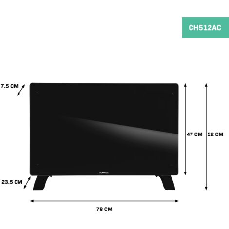 Chauffage électrique - Panneau en verre 2000W Premium - 24m2 – Commande manuelle et Wi-Fi – Thermostat et minuterie - Noir