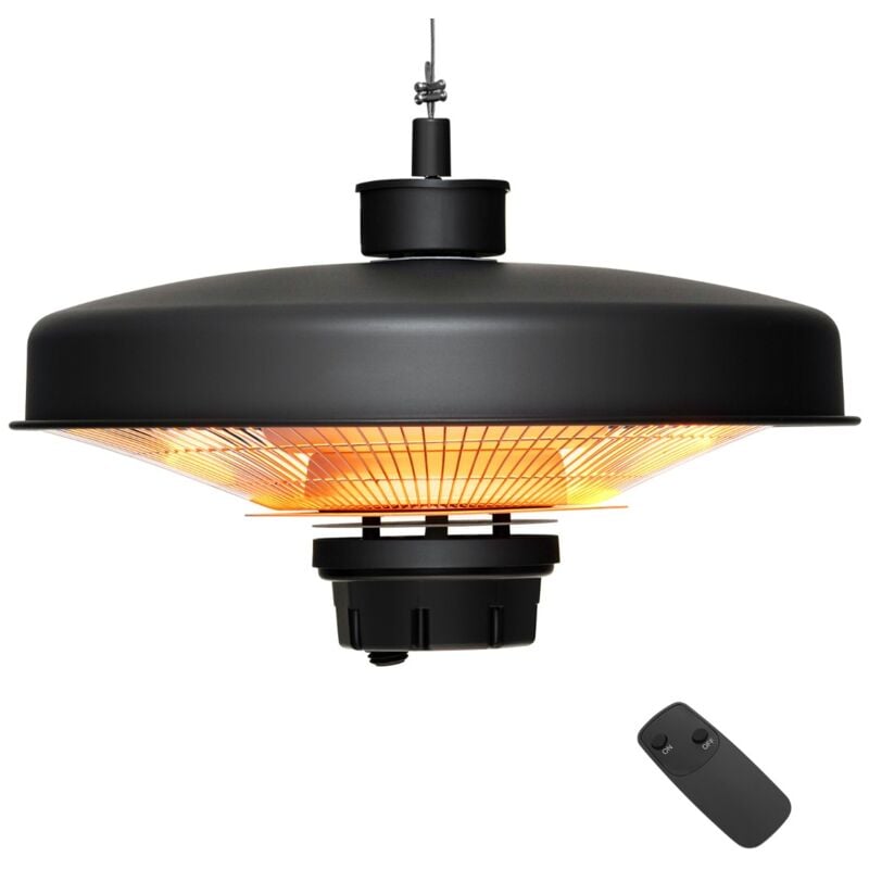 Chauffage Électrique Suspendu à Infrarouge 2000 W Chauffage Radiant de Plafond Extérieur Étanche pour Porche Terrasse Tonnelle Noir DESIGN IN
