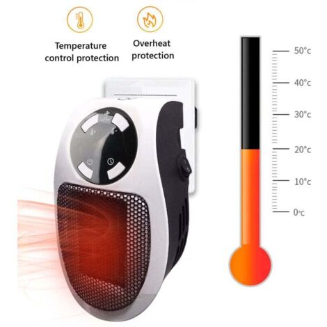 Chauffage Enfichable 500W 220V, Mini Chauffe-Air Électrique Socket, Chauffage D'espace Mural , Radiateur Électrique Soufflant 500W avec Timer