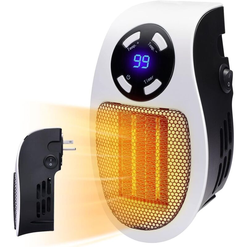 Chauffage Enfichable, Mini Chauffe Électrique 500W, Réglable chauffage Thermostatique, fonction de contrôle de la température, fonction de minuterie,