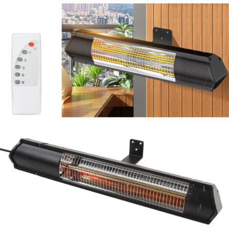 Chauffage Infrarouge Électrique avec Réglage 3 Vitesses IP65 pour Terrasse et Intérieur - Radiateur mural à tube graphène doré 800W/1500W/2000W avec télécommande