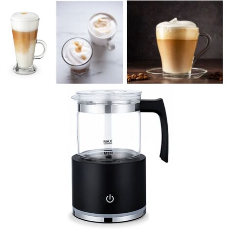 Chauffage Mousse Lait Détachable Électrique 250ml/8.45oz, Inox 304 + Verre Borosilicaté, Touch Control 600W Opération Silencieuse 70dB, Blanc/Noir, pour Espresso/Café Chocolat Chaud