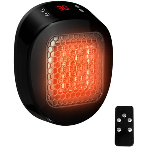 Chauffage mural pour maison avec télécommande, mini radiateur soufflant en céramique, 600W 15-32℃, Minuteur de 1-12h, Système Thermostatique, Bas Bruit chauffage silencieux (Noir)