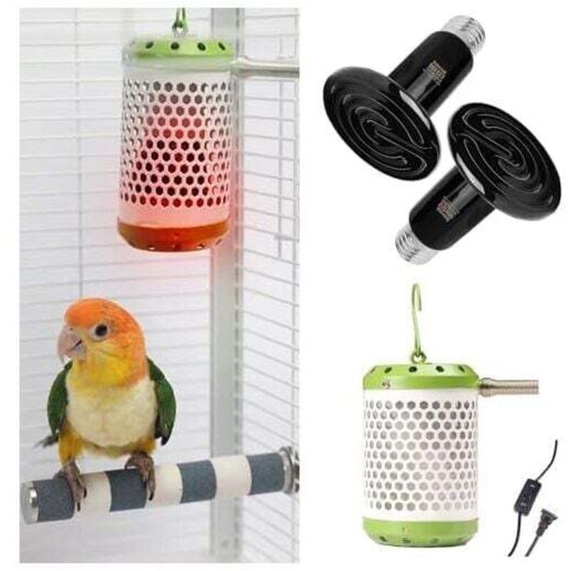 Chauffage pour Cage à Oiseaux avec Douille Thermostatique et 2 Ampoules Céramiques E27 110 V