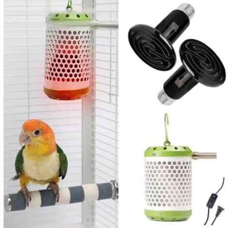 Chauffage pour cage à oiseaux pour perruches, poules, perroquets – Douille thermostatique, lampe sans lumière avec 2 ampoules en céramique (E27 110 V) – Équipement de chauffage d'hiver pour pet