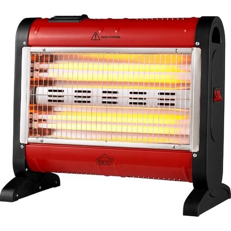 WEBMARKETPOINT Chauffage à quartz 4 éléments 1600W 2 puissances Fonction turbo et déshumidificateur Rouge