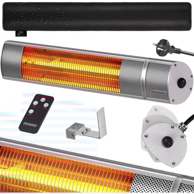 Chauffage radiant infrarouge 2000W avec télécommande Chauffage extérieur électrique 3 puissances Argent
