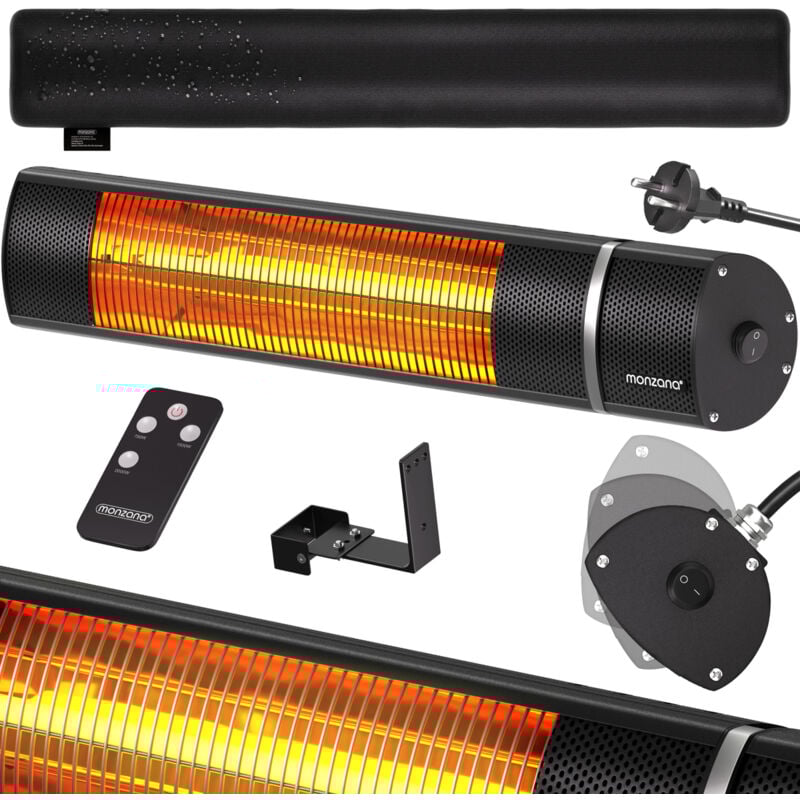 Chauffage radiant infrarouge 2000W avec télécommande Chauffage extérieur électrique 3 puissances Noir