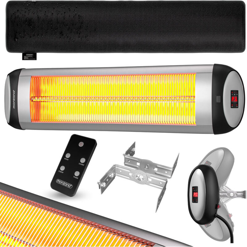 Chauffage radiant infrarouge 2500W avec télécommande Chauffage extérieur électrique 3 puissances Argent