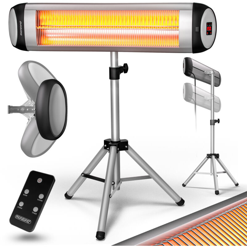 Chauffage radiant infrarouge 2500W avec trépied télécommande Chauffage extérieur 3 puissances Argent