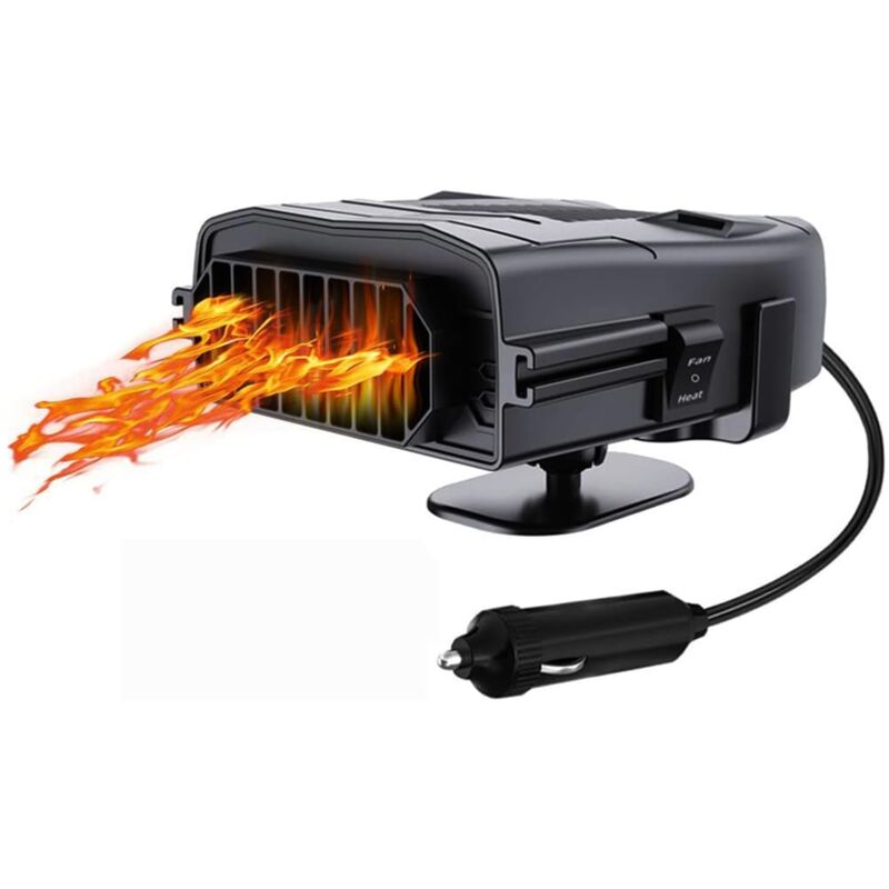 Chauffage soufflant 2 en 1 pour voiture, 12 V 150 W, chauffage rapide portable rotatif à 360 degrés avec prise allume-cigare, dégivreur, désembuage