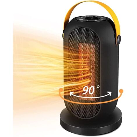 Chauffage soufflant électrique, 1200 W silencieux à économie d'énergie avec 3 modes, oscillation à 90° pour bureau, salon, chambre ou terrasse – Noir
