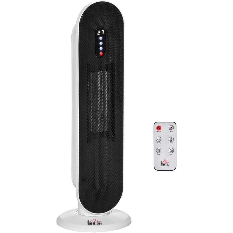 Chauffage soufflant oscillant 2000 W - radiateur céramique PTC - 2 niv. puissance - chauffage d'appoint avec télécommande blanc noir