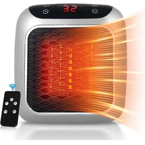 Chauffage soufflant portable, 800 W, en céramique, pour prise murale, avec télécommande, minuterie 12 h, affichage LED et 2 modes de chauffage.