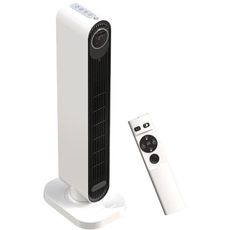 Chauffage ventilateur ABS 2000W avec télécommande, oscillation et minuterie, 30x22x82.5 cm, Blanc