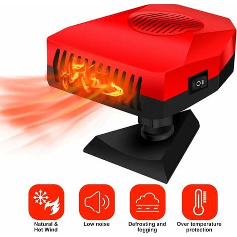 Chauffage Ventilateur Voiture,12 V Allume Cigare Portable 2 en 1 Chauffage et Refroidissement, Hiver Dégivrage et Désembuage de Pare-brise, Chauffage Rapide, Rotation à 360 ° - Rouge