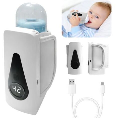 Chauffe-biberon Bébé, Chauffe-biberon Portable en Déplacement avec Écran LCD, 6 Températures Réglables, 24h D'isolation, Chauffe-Biberon USB pour la Maison en Déplacement Voyages
