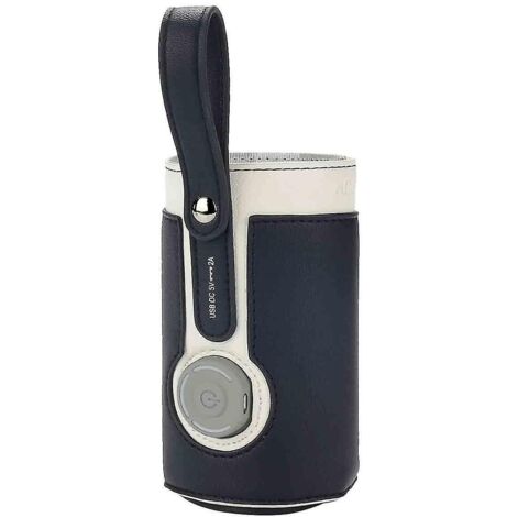 Chauffe-biberon intelligent avec sac isotherme et port USB, bleu foncé.