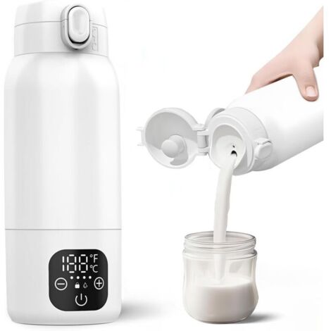 Chauffe Biberon Nomade de 500ml, Chauffe-Biberon Portable Sans Fil avec écran LCD Chauffe Eau Portable Voiture avec 11000 mAh pour Lait Maternel, Chauffage Rapide, Température Réglable de 35°C à 70°C