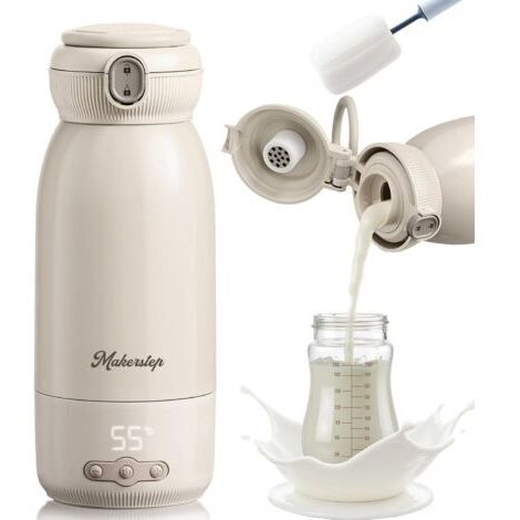 Chauffe biberon nomade,Peut être chauffé, maintenu au chaud et stérilisé,Chauffage rapide en 3 minutes,Grande Capacité de 500ml,Grande batterie de 10400 mAh,Eau, lait,Brosse de nettoyage gratuite