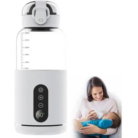 Chauffe-biberon portable, 300 ml, sans fil, avec thermostat intégré, idéal pour les voyages, la voiture et l'avion, blanc.