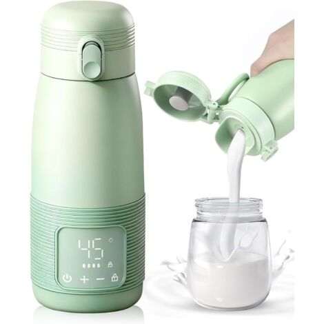 Chauffe-biberon Portable, 500ml Chauffe-biberon Bébé en Déplacement Contrôle Précis de la Température 37 à 55 Degrés Réglable pour le Voyage Alimentation de Nuit