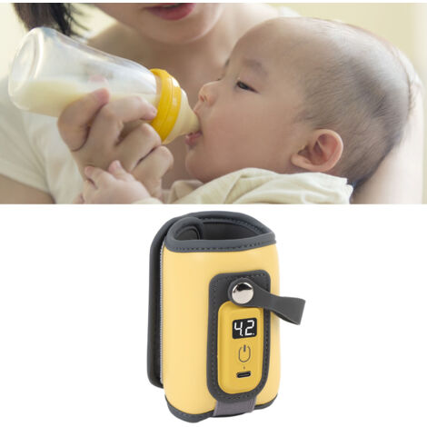 Chauffe-biberon portable avec 5 températures ajustables, écran LCD et chauffage rapide pour voyage en polyester, jaune.