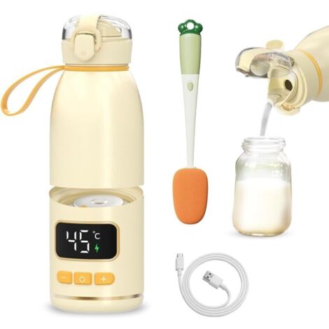 Chauffe-biberon portable pour bébé, chauffage rapide et longue durée de vie de la batterie, capacité de 500 ml, réchauffe l'eau ou le lait, pour les voyages en voiture et en avion