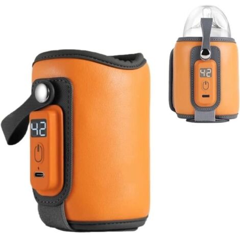 Chauffe-biberon Portable pour Bébé, Chauffe-Bouteille USB 5 Températures Réglables Chauffe-biberon Sac Voyage (Orange)