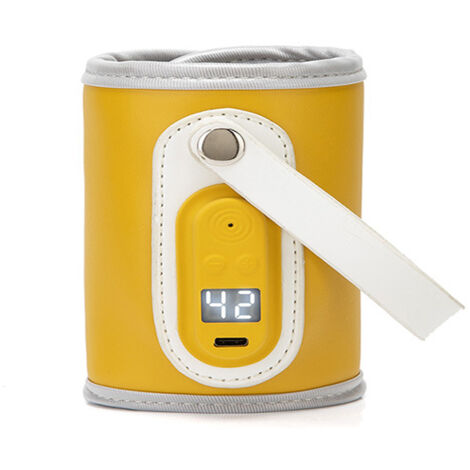 Chauffe-biberon portable USB avec écran LCD, chauffe-biberon et sachet de lait en poudre, chauffage rapide et précis pour la voiture et les voyages, jaune