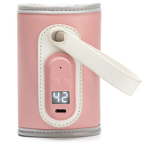 Chauffe-biberon portable USB avec écran LCD, chauffe-biberon et sachet de lait en poudre, chauffage rapide et précis pour la voiture et les voyages, rose