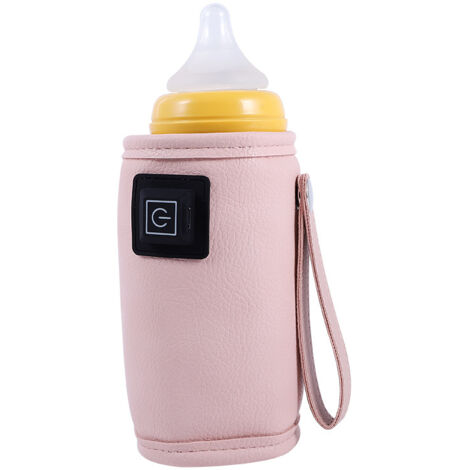 Chauffe-biberon USB portable à trois niveaux de température, design scratch, cuir rose pour réchauffe-lait nomade