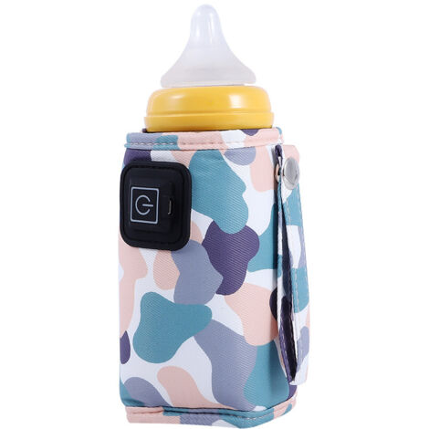Chauffe-biberon USB portable, réglage 3 températures, design scratch, blanc camouflage, chauffe-lait nomade